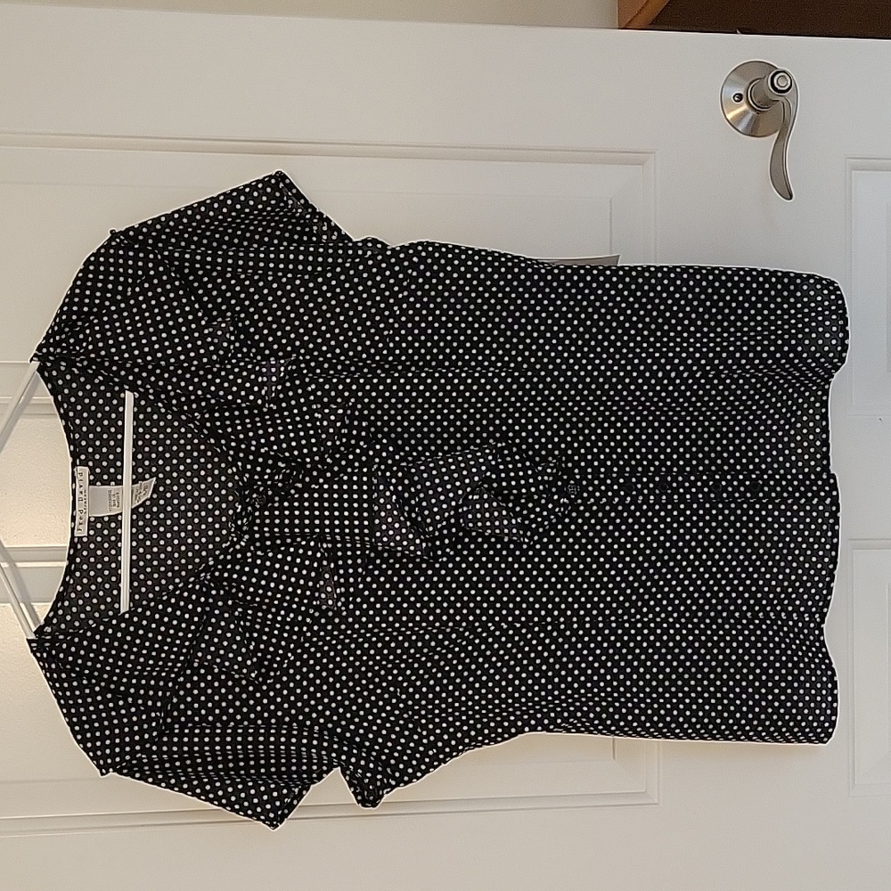 Fred David Ruffled, Button Down, Size XL, Black/White Polka Dot Pattern